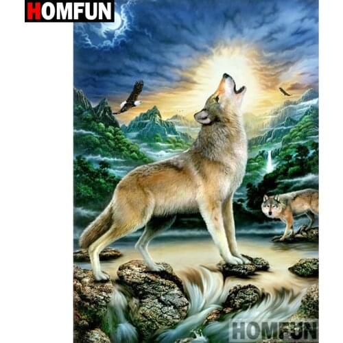 HOMFUN Full Square/Round Drill 5D DIY Diamond Painting "Wolf" Embroidery Cross Stitch 5D Home Decor Gift A00195