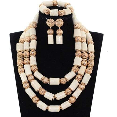 White Coral Beads Necklace Designs Nigerian Wedding African Beads Jewelry Set Original Coral Statement Jewellery Set CNR171