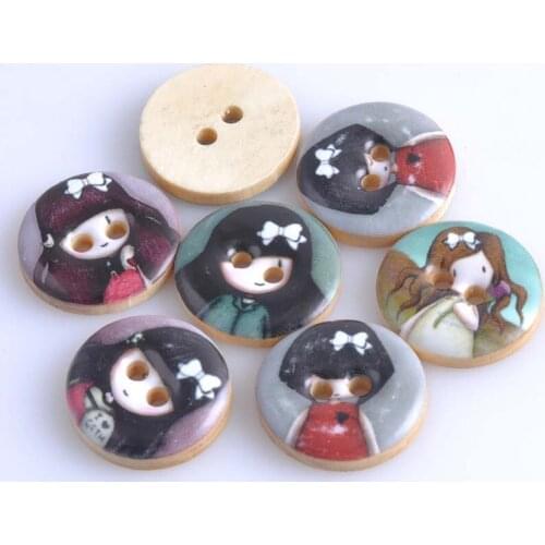 Wood Sewing Button Scrapbooking Cute Girl At Random 2 Holes 25.0mm Mixed Accessories 20pcs 25mm MT0641