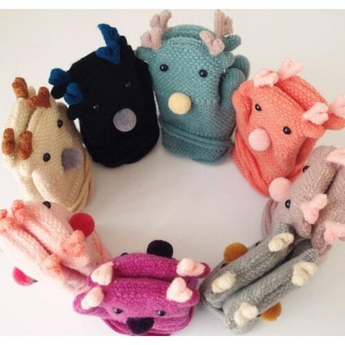 2-8 Years Old Childrens Gloves Chrismas Hand Wrist Winter Hanging Neck Thicken Gloves Mittens Gifts For Kids Dropshipping