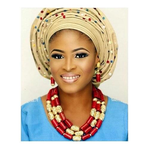 Fantastic Wine Nigerian Wedding Red Coral Bridal African Beads Jewelry Sets Gold Costume Women Jewelry Set Free Shipping ABH408