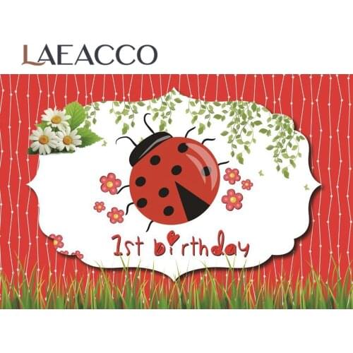 Laeacco Ladybug Flowers Newborn Baby 1st Birthday Party Photographic Background Portrait Scene Photography Studio Photo Backdrop