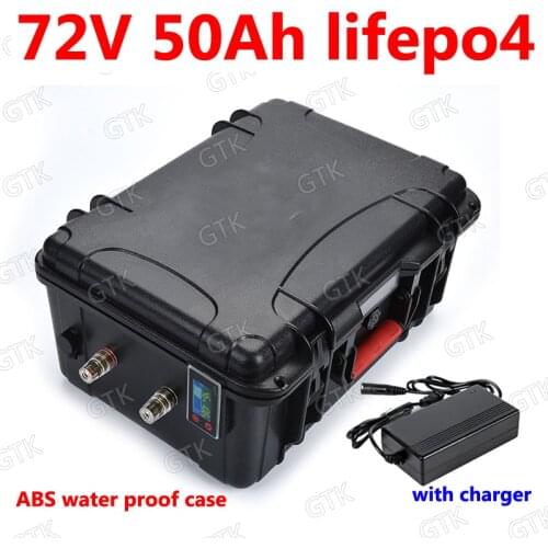 GTK waterproof lithium 72V 50Ah lifepo4 battery with BMS for 5500W AGV bicycle bike scooter Forklift inverter car + 10A charger