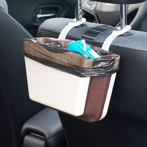 ABS Car Seat Back Trash Can Foldable Dustbin Bag Cup Holder for Storage Leakproof Ashbin Litter Container Hanging for Headrest