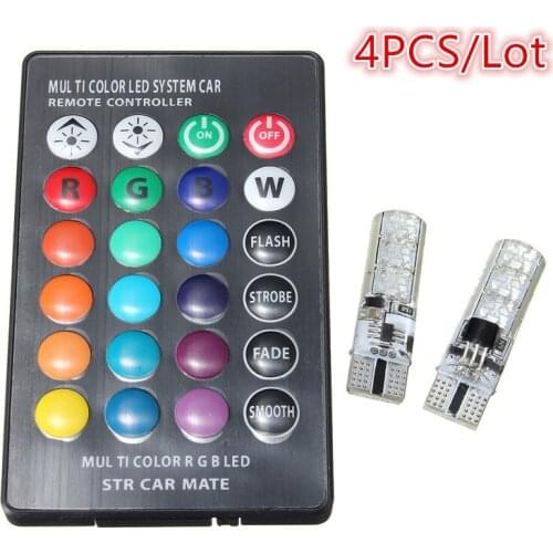 4pcs DC 12V RGB Led 194 168 5050 SMD Dome Reading Light Automobiles Wedge Lamp RGB LED Bulb With Remote Controller