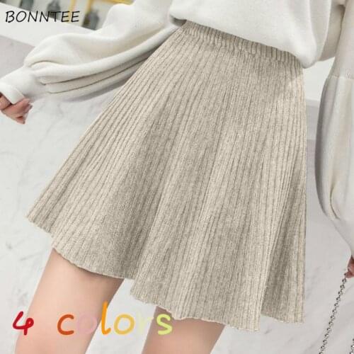 Mini Skirts Womens Hot Sale Knitting High Waist Solid Soft Leisure Fashion All-match Autumn Prevalent Ladies Elegant Retro Ins