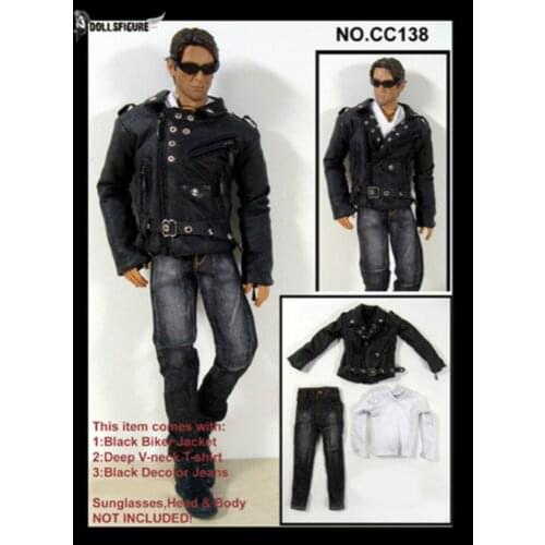Mnotht Collection 1/6 CC138 Gothic Rivet Leather Clothing Jeans Suit for 12inch Phicen Jodoll Verycool Action Figure toy
