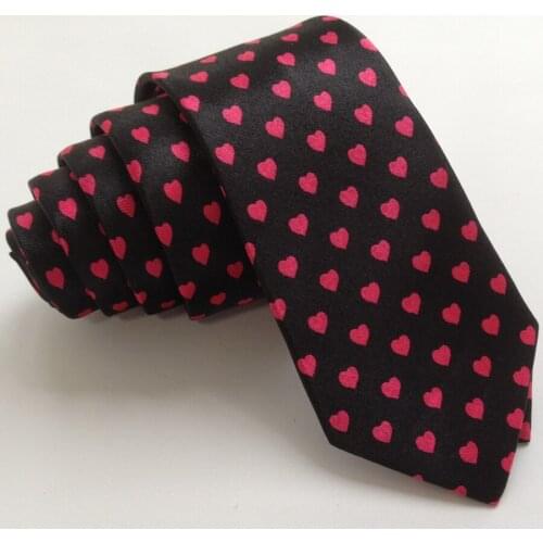 Fashion Casual Slender Ties Black with Red Heart Neck Ties for Wedding Honey Moon