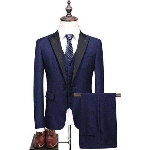 Men Suits 3 Pieces Royal Blue Business Wear Wedding Suit Groomsman Tuxedos Formal Best Man Suits With Black Buttons
