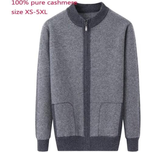 New Winter 100% Pure Cashmere Cardigan Men Warm Thick Zipper Coat Sweater High Quality Plus Size XS S M L XL 2XL 3XL 4XL 5XL