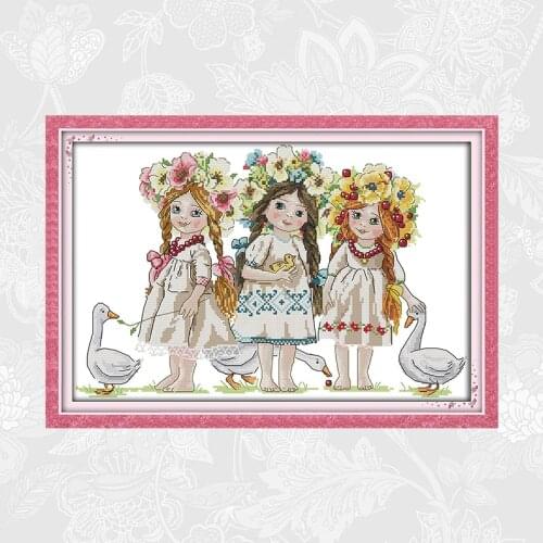 Young girls Cross Stitch kits Printed on Canvas 14CT 11CT Embroidery Sets Handmade Beginner Cross-stitch Needlework Crafts