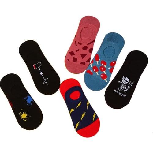 Womens Socks Trendy Geometric Stripe Black Dark Durable Womens Funny Socks Thin Invisible Boat Socks Summer Female Male