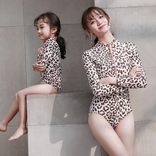 New One-piece Family Matching Clothes Beachwear Mother and Daughter Swimsuits Fashion Leopard Mom Baby Swimming Suits 1pc