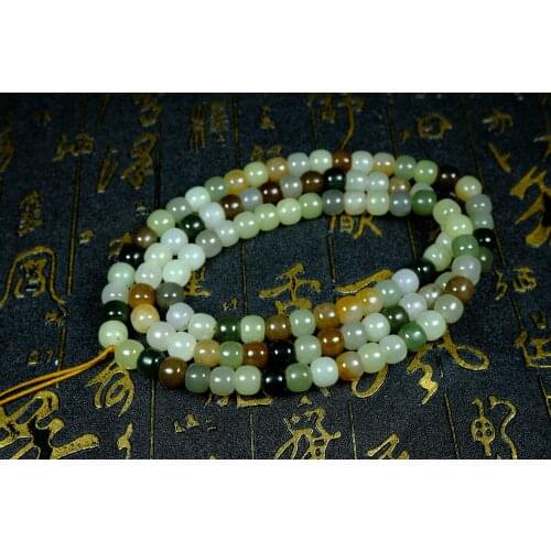 Hetian Jade Multi-Treasure String Necklace, 108 Rosary Beads, 7X8 mm Multi-circle Bracelet