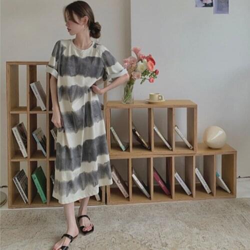 Hollow Out Backless Dresses for Women Loose Korean Female Clothing Summer Casual Style o-neck Long Dress Ladies Fashion New