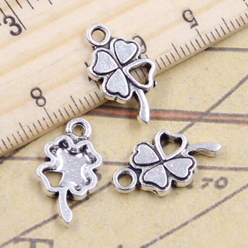 20pcs Charms Lucky Irish Four Leaf Clover 20x11mm Antique Silver Color Pendants Making DIY Handmade Jewelry Factory Wholesale
