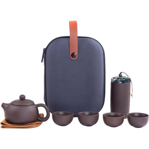 Portable One Pot 4 Cups Simple Chinese Teapot Sets Teacup Purple Clay Travel Kung Fu Teaware Sets With Tea Box Tea Infuser