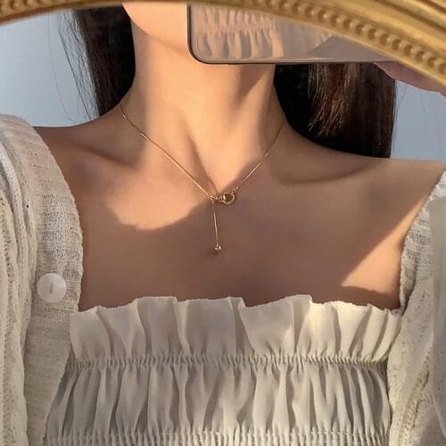 Simple Elegant Zircon Double-ring Tassel Necklace For Women Kpop Gold Color Clavicle Chain Necklaces Fashion Jewelry 2021 Collar
