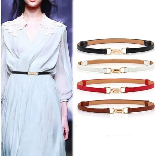 Women Waist Belts Adjustable PU Leather Ladies Dress Belts Skinny Thin Strap Gold Color Buckle Female Belts