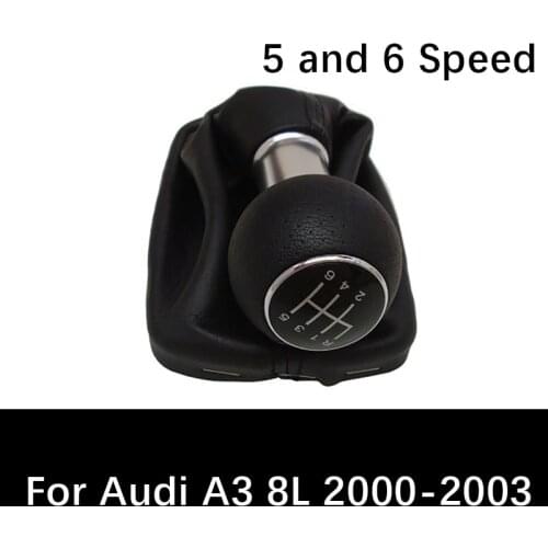5 Speed 6 Speed Gear Shift Knob For Audi A3 8L 2000 to 2003 Leather Gear Shift Collars Manual Stick Gear Head Shift Knob