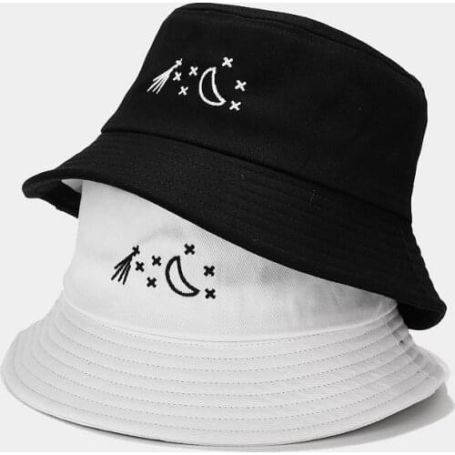 New Star Moon Embroidered Fishermans Hat Men Womens Summer Outdoor Sunscreen Hat Panama Unisex Adult Sun Protection Hats