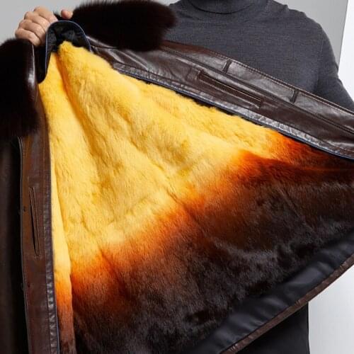 Thick Warm Real Rex Rabbit Fur Velvet Leather Coat Trench Coats Men Plus Size Russian Winter Man Shearling Fur Jackets European