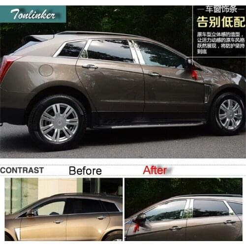 Tonlinker 6 PCS DIY Car styling New Stainless steel Door Pillar Molding cover fit for CADILAC SRX part accessories
