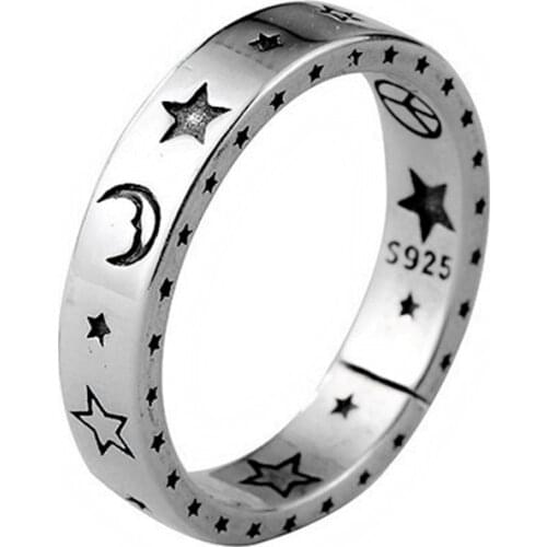 Vintage Moon Star Smile Face Open Thai Silver Color Ring Smiling Face Finger Rings For Fashion Women Jewel