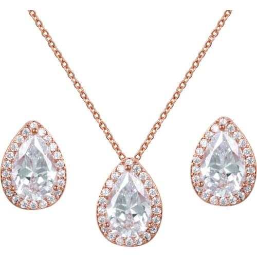 WEIMANJINGDIAN New Arrival High Quality Halo Pear Cut Cubic Zirconia CZ Crystal Necklace and Earring Wedding Jewelry Set