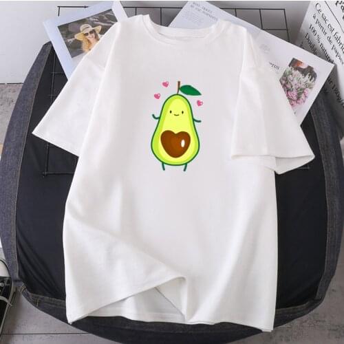 Woman T-shirts Kawaii Avocado Cartoon Summer Casual New Lady Clothing Hip Hop Short Sleeve Tops Leisure K-pop 2021 Tees Female