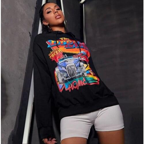 Hip hop print Pullover Casual Long Sleeve y2k Women Hoodie korean fashion Harajuku Oversized Sweatshirt winter warm Streetwear