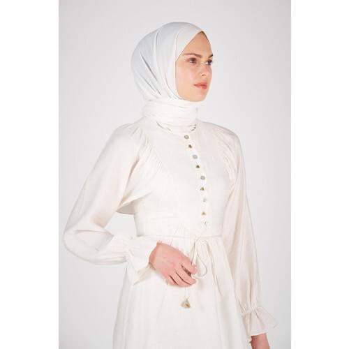 Button Detailed Womens Daily Dress Ecru Stylish Design Quality Made in Turkey HBV00000V3KJS