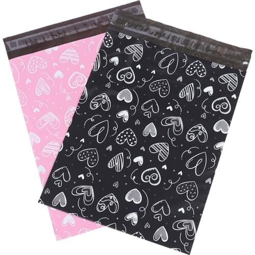 10PCS Black Pink Heart Poly Mailer Packaging Envelopes with Self Seal Courier Storage Bags Clothes Mailers Packaging Bags