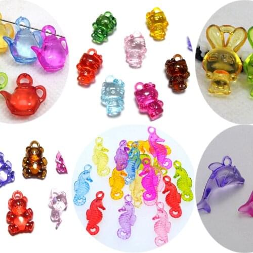 100 Mixed Colour Transparent Acrylic Cute Various Animal Cat Charm Pendants