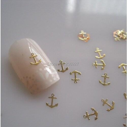 MS317-2 100pcs Sea Series Gold Cute Anchor Metal Sticker Nail Art Metal Sticker Nail Art Decoration Non-adhesive Sticker