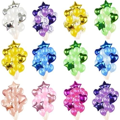 14Pcs Colorful Heart Star Foil Balloon Confetti Latex Balloons for Birthday Wedding Festival Decorations Party Ballon Decoration