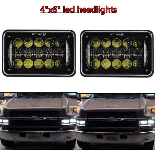 2 Pcs) DOT Approved 4"x6" 48W LED Headlights with Angel Eyes DRL for Peterbil Kenworth Freightinger Ford Probe Chevrolet