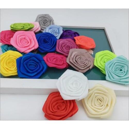 20Pcs/Lot Hand Made DIA 6.5cm Ribbon Rose Artificial Flower For Wedding Bouquet Decoration Flower DIY Hair Accessoires