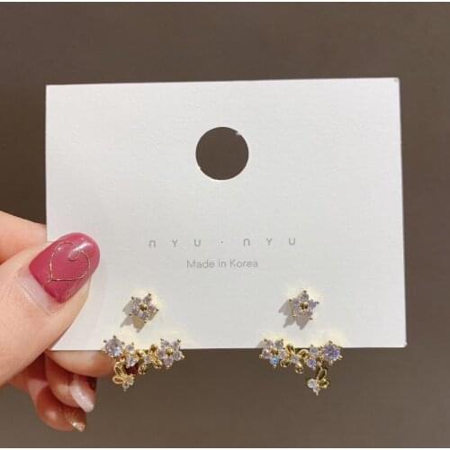 2020 Korean New Design Fashion Jewelry Exquisite Light Luxury Copper Inlaid Zircon Hook Flower Butterfly Women Elegant Earrings