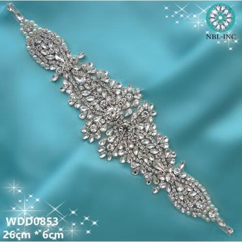 30PCS )Wholesale bridal hand beaded crystal rhinestone sash appliques iron on for wedding dresses sash belt WDD0853