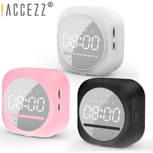 !ACCEZZ New Wireless Bluetooth 5.0 Speaker Bass Speakers TF FM Radio Music Sound Box with LED Time Snooze Alarm Clock for Phones