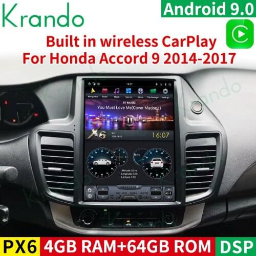 Krando android 9.0 12.1" Vertical screen car radio player for Honda accord 9 2013-2017 gps navigation multimedia system