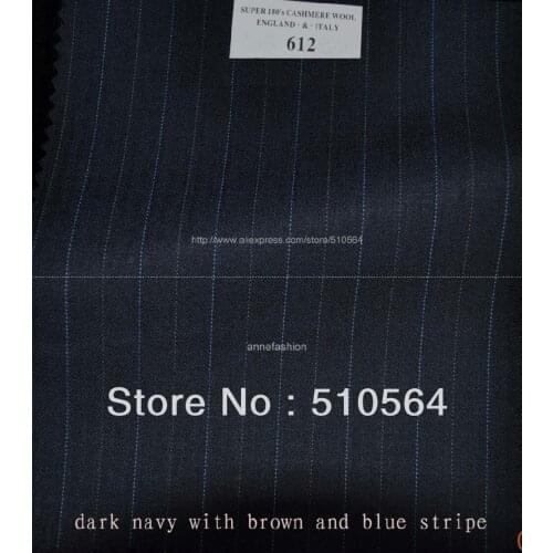 Free shipping 130s 100% worsted wool Custom made suit Men dark navy with brown blue stripe Three pieces Suit(jacket +pant+vest )