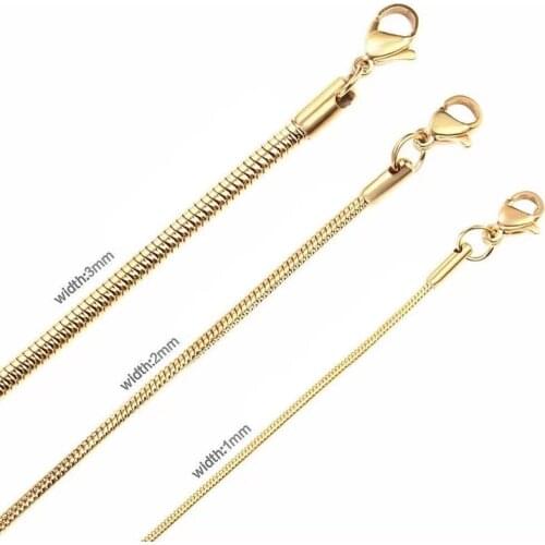 Gold Color 1/2/3MM lavicle snake Chain Necklace For Men Women Gold color Necklaces Fashion Jewelry 16-30inch