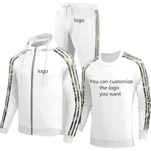 Spring Autumn Mens jackets Any custom logo casual trend high quality cotton Mens jacket + sweater + pants three-piece suit