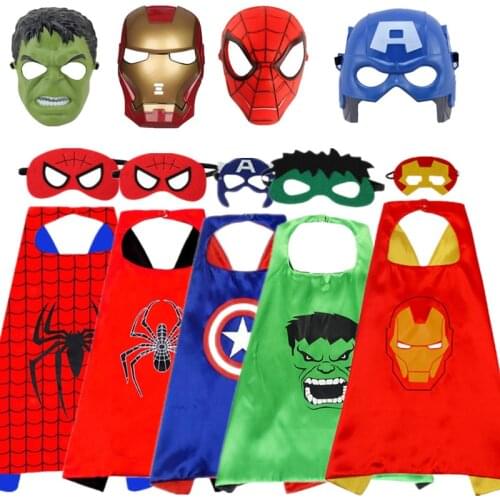Kid Avengers Spiderman/Hulk/Iron Man/Captain America Cloak/Mask Cosplay Costume Boy Girl Halloween Superhero 3D Mask Party Gift