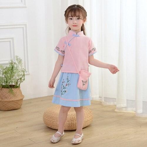 Children cheongsam hanfu girls Chinese style hand-buttoned girls princess skirt hanfu suit children skirt Kindergarten Costume