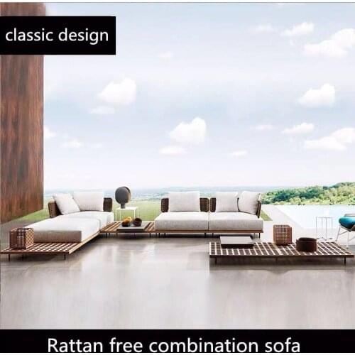 Freeshipping,Indoor and outdoor solid wood sofa, rattan combination patio outdoor indoor balcony free combination sofa