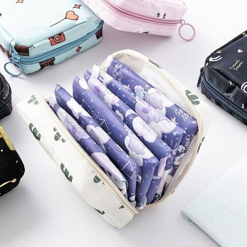 Home Travel Portable Waterproof Tampon Storage Bag Cute Sanitary Pad Pouch Makeup Lipstick Key Earphone Data Cables Organizer