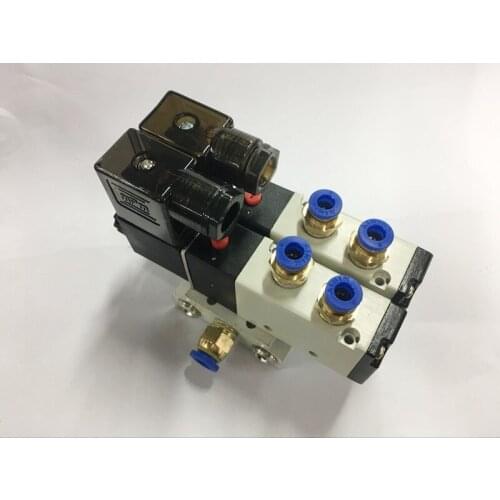 1/4" Inch Airtac 4V210-08 5 Way 2 Solenoid Valve Connected Mufflers Base 6mm 8mm Quick Fittings Set DC 12V 24V AC 110V 220V